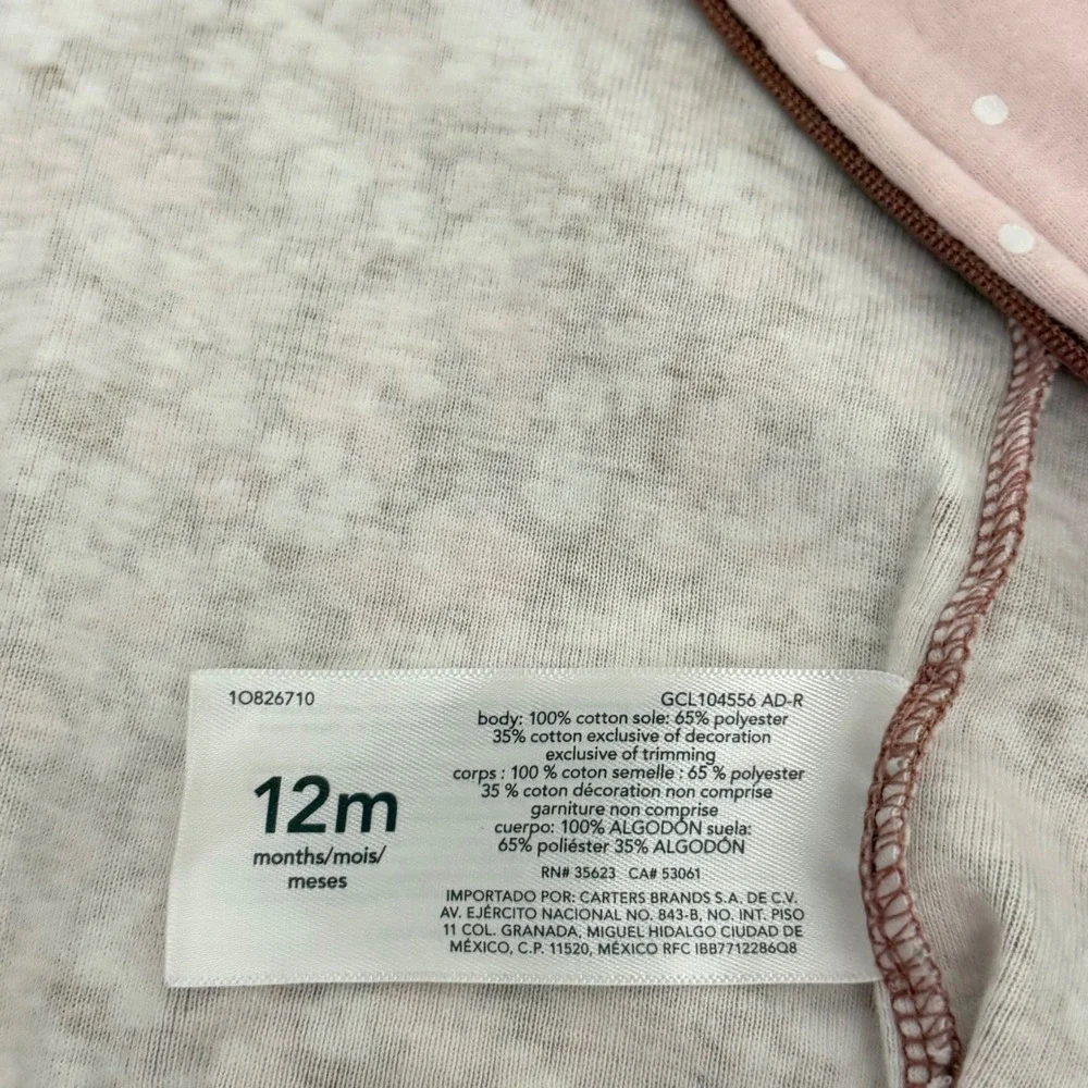 Carters 12M Pink Floral Heart Footed Pajamas Zip Up Sleep Play Cotton